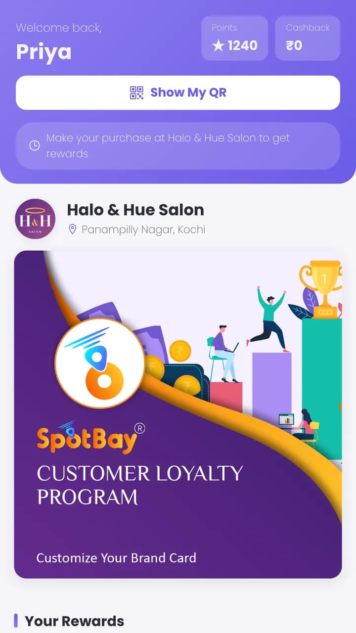A customer's brand page with their points and rewards